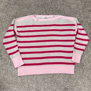 Vineyard Vines Striped Pink Gray Boatneck Soft Cotton Nautical Preppy Sweater